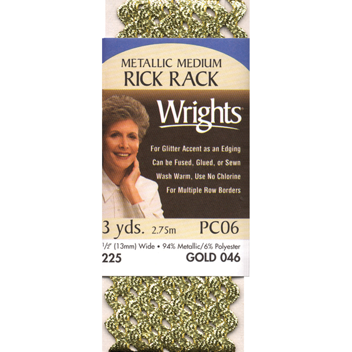Wrights Medium Metallic Rickrack .5"X3yd-Gold