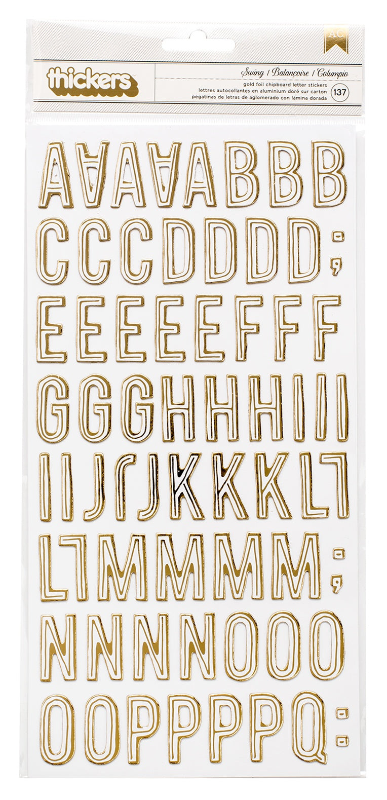 Maggie Holmes Carousel Thickers Stickers 137/Pkg-Swing Alphabet/Gold Foiled Chipboard