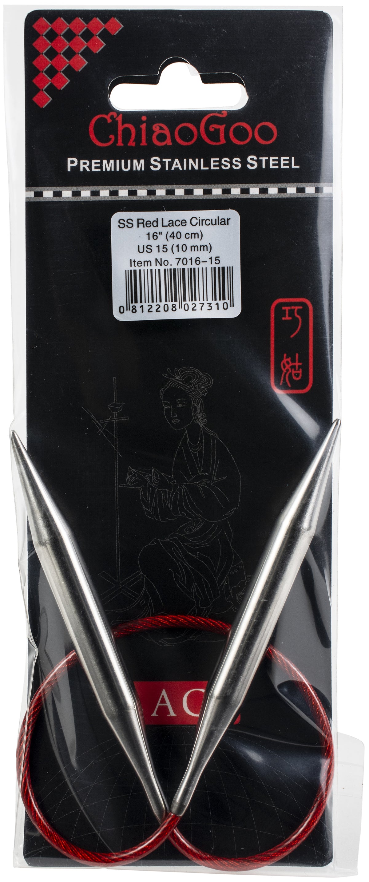 ChiaoGoo Red Lace Stainless Circular Knitting Needles 16"-Size 15/10mm