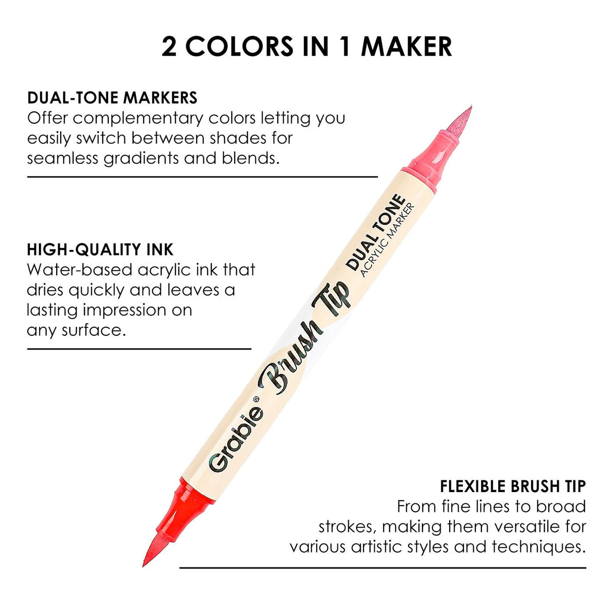 Grabie Dual Tone Brush Tip Acrylic Paint Marker Set of 36