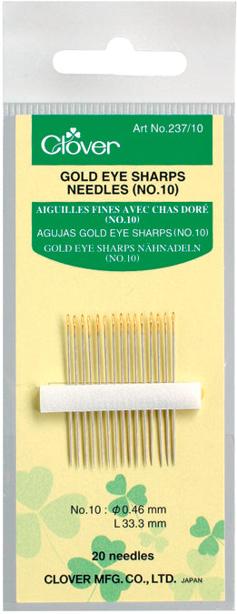 Clover Gold Eye Sharps Needles-Size 10 20/Pkg