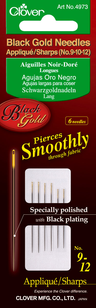 Clover Black Gold Applique/Sharps Needles-Size 9/12 6/Pkg