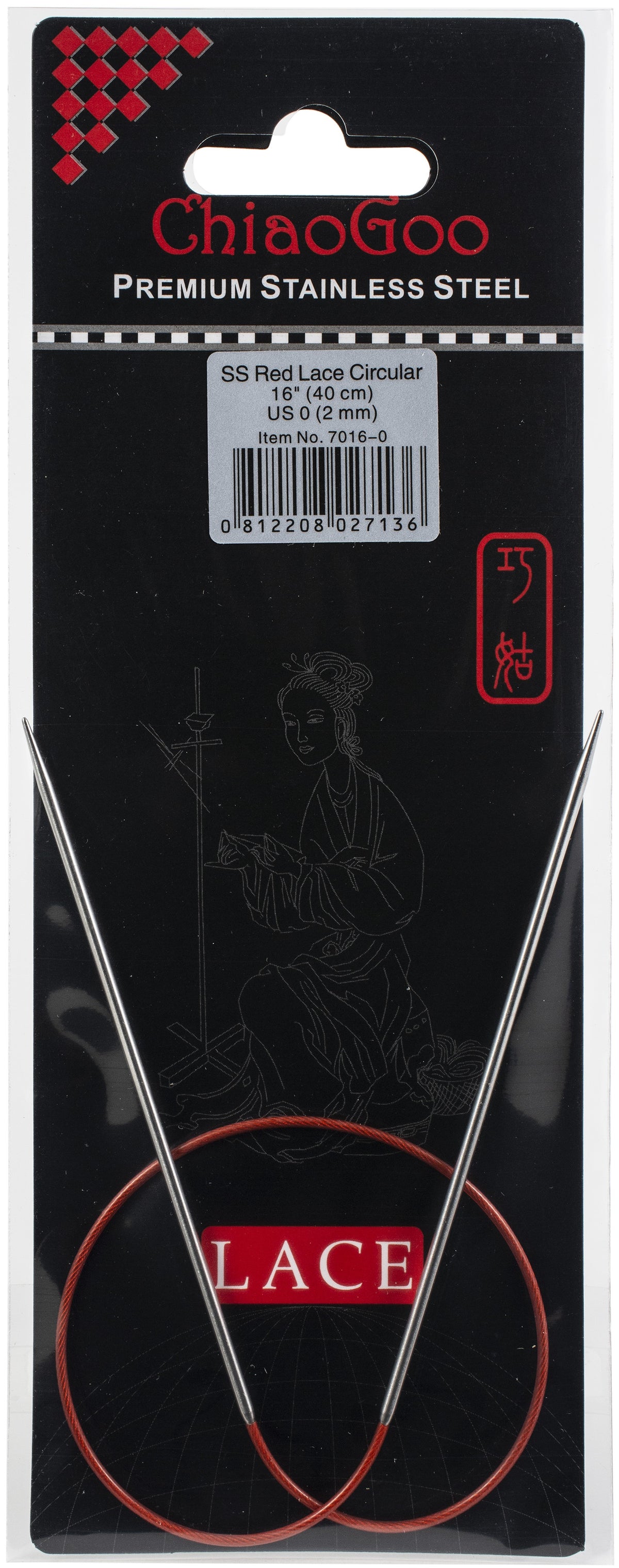 ChiaoGoo Red Lace Stainless Circular Knitting Needles 16"-Size 0/2mm