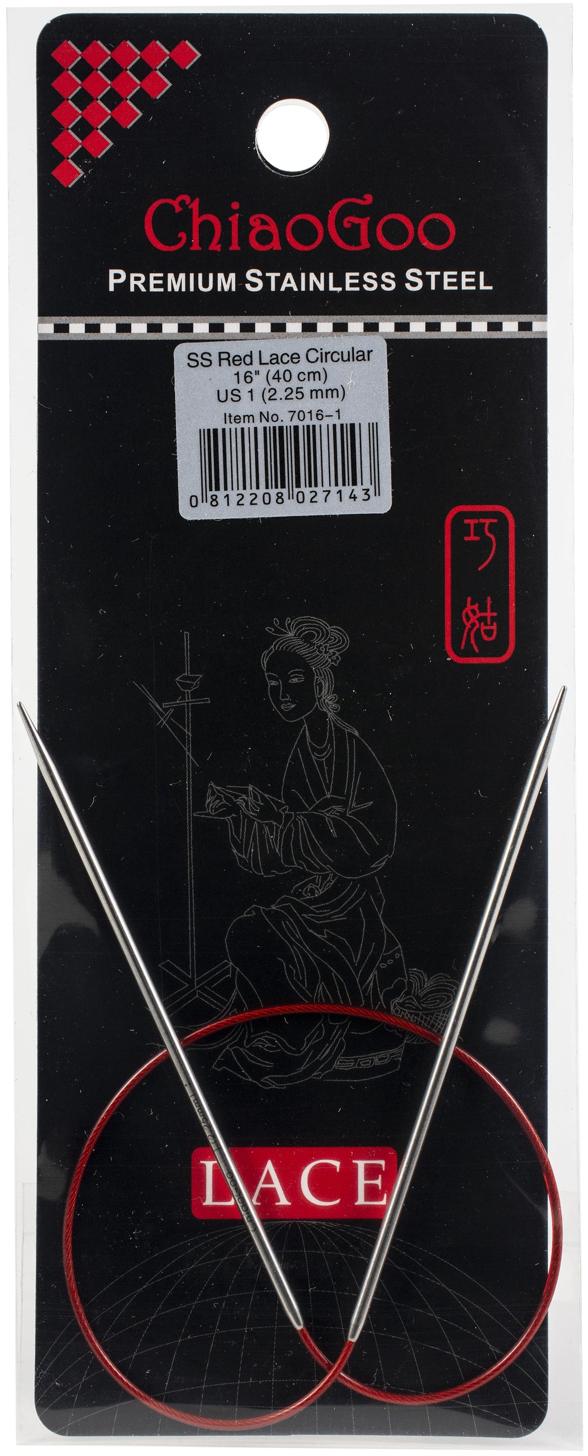 ChiaoGoo Red Lace Stainless Circular Knitting Needles 16"-Size 1/2.25mm