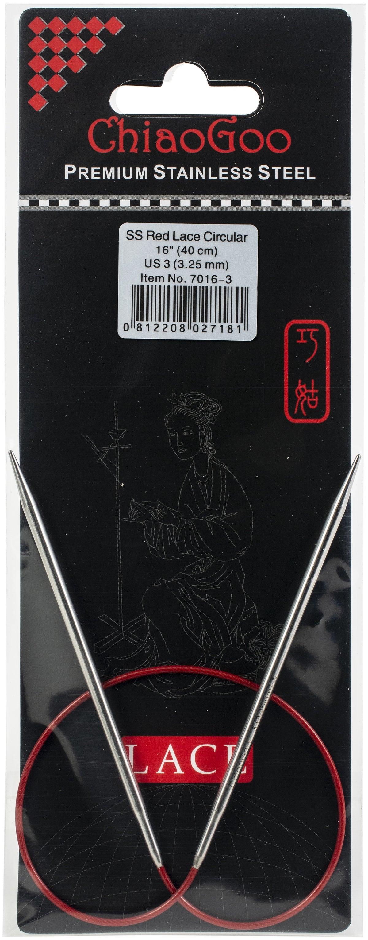 ChiaoGoo Red Lace Stainless Circular Knitting Needles 16"-Size 3/3.25mm
