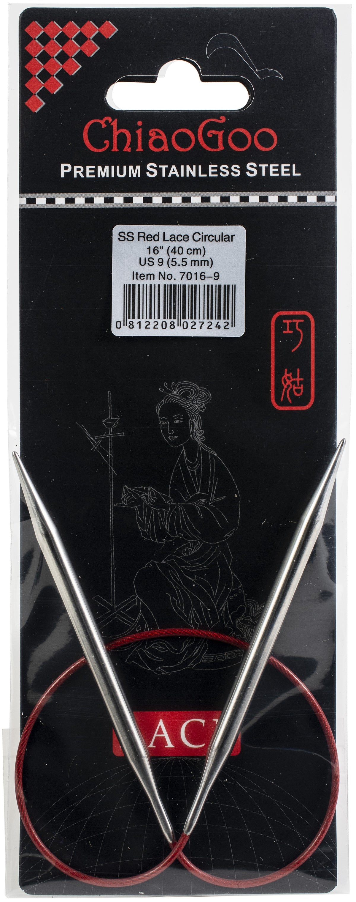 ChiaoGoo Red Lace Stainless Circular Knitting Needles 16"-Size 9/5.5mm