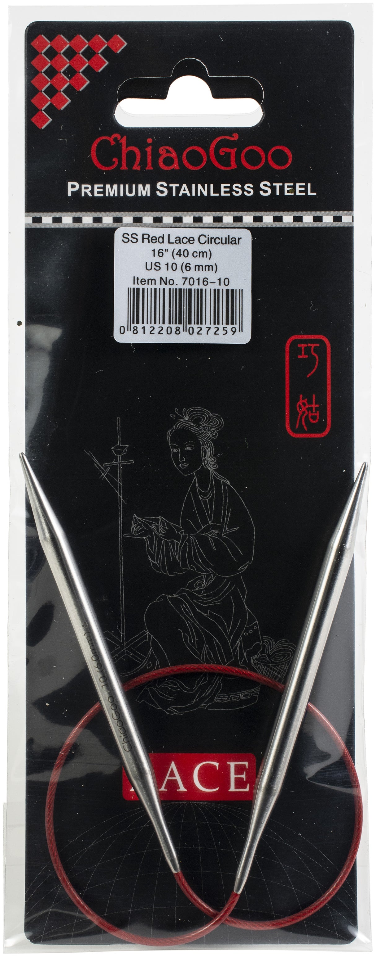 ChiaoGoo Red Lace Stainless Circular Knitting Needles 16"-Size 10/6mm
