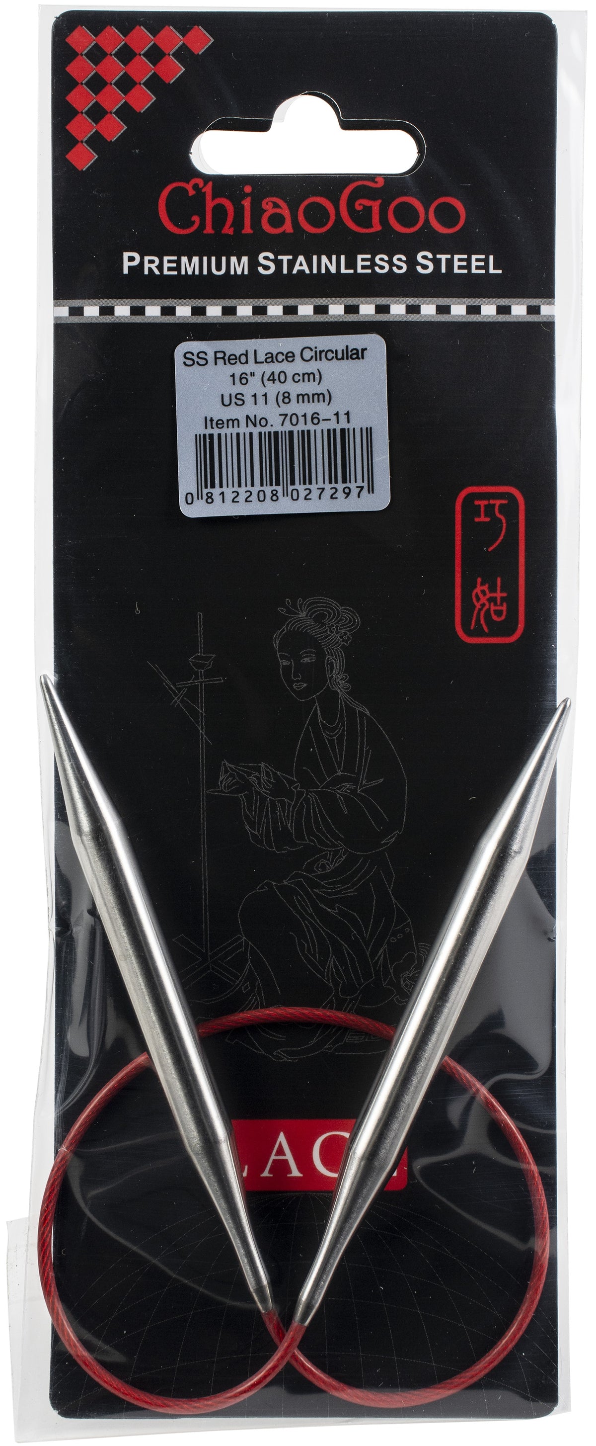 ChiaoGoo Red Lace Stainless Circular Knitting Needles 16"-Size 11/8mm