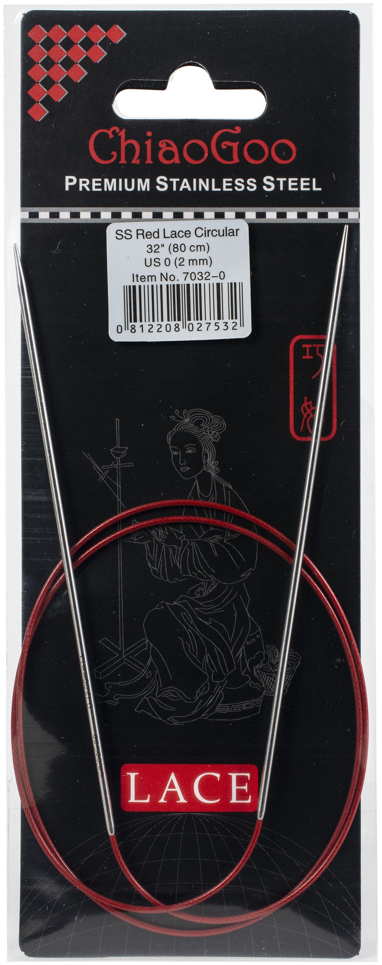 ChiaoGoo Red Lace Stainless Circular Knitting Needles 32"-Size 0/2mm
