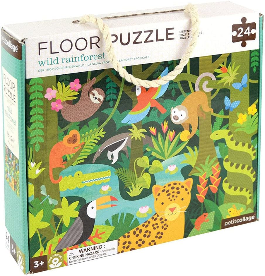 Petit Collage Floor Puzzle Wild Rainforest 24-Pieces Large Puzzle for Kids Completed Rainforest Puzzle Measures 18 x 24