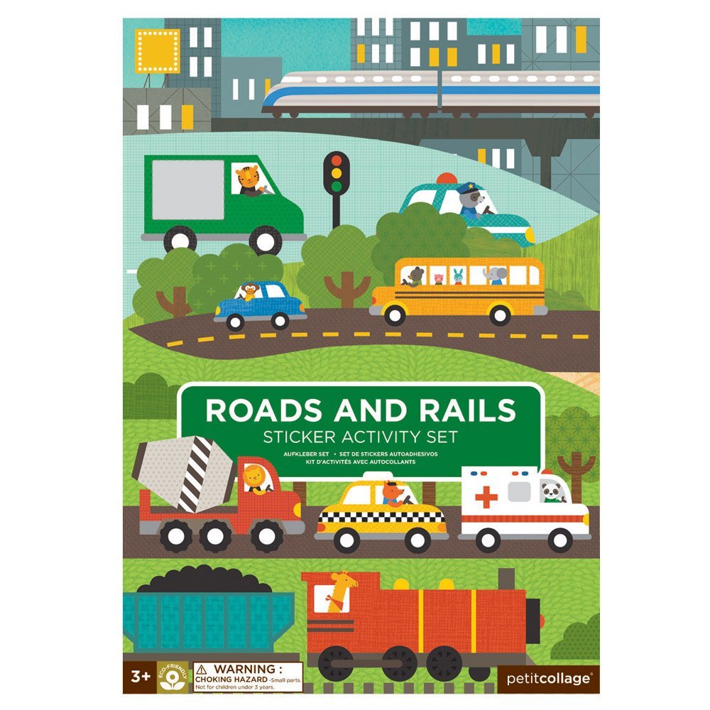 Petit Collage Sticker Activity Book Roads and Rails Giant Fold Out Sticker Book for Kids