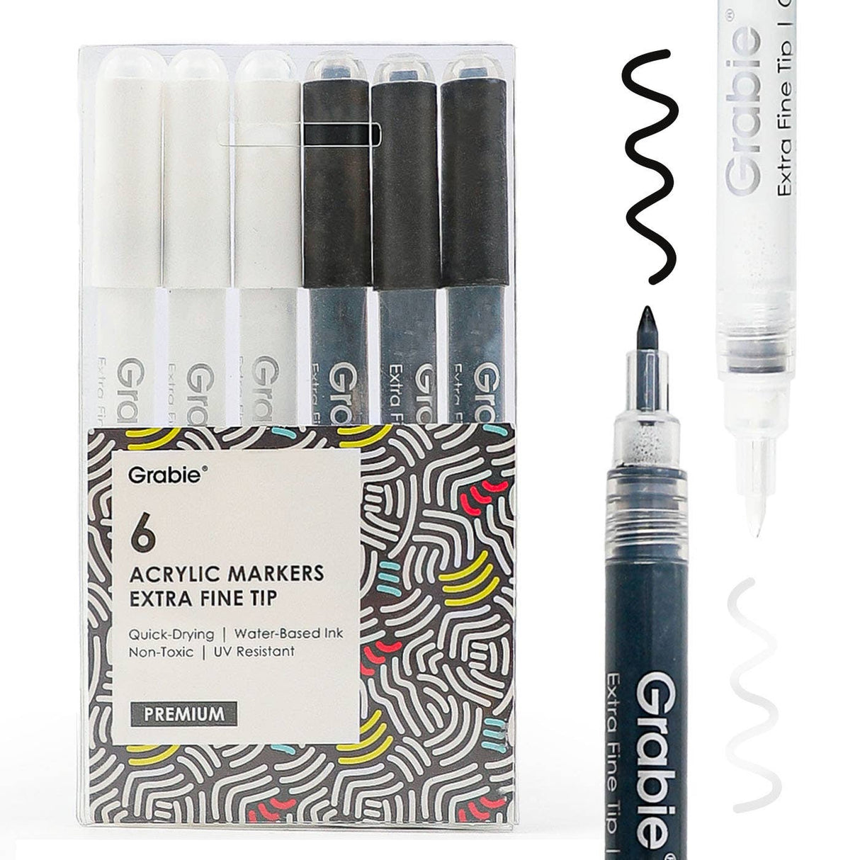 Black & White Extra Fine Tip Acrylic Paint Marker Set Of 6