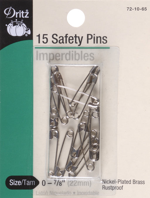 Dritz Safety Pins-Nickel-Plated Brass Size 0 15/Pkg