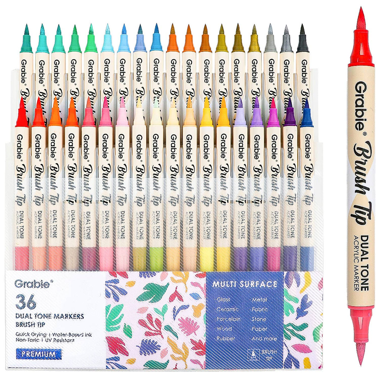 Grabie Dual Tone Brush Tip Acrylic Paint Marker Set of 36