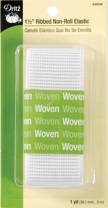 Dritz Non-Roll Ribbed Woven Elastic 1-1/2"X1yd-White