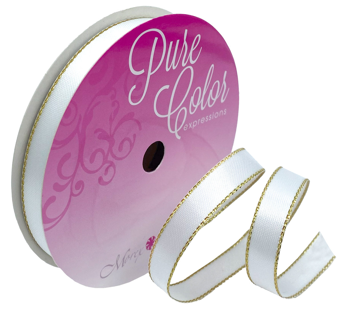 Morex Ribbon Elite 3/8"X15yd-White W/Gold Edge