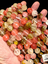 14mm Cherry Quartz Gemstone Faceted Round Beads Strand