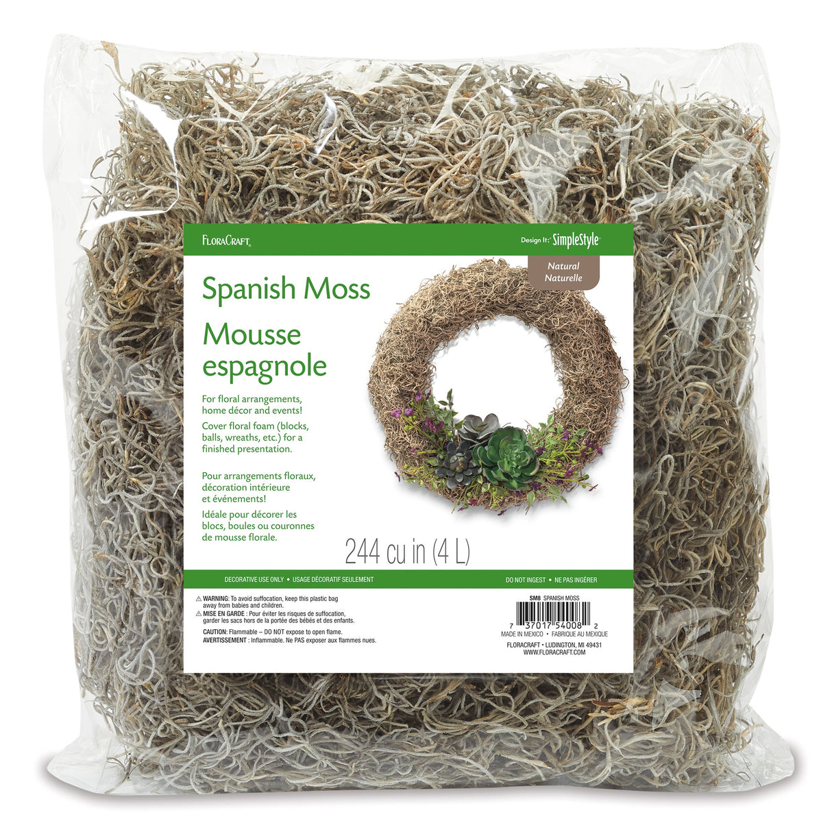 Floracraft Spanish Moss 8oz-Natural