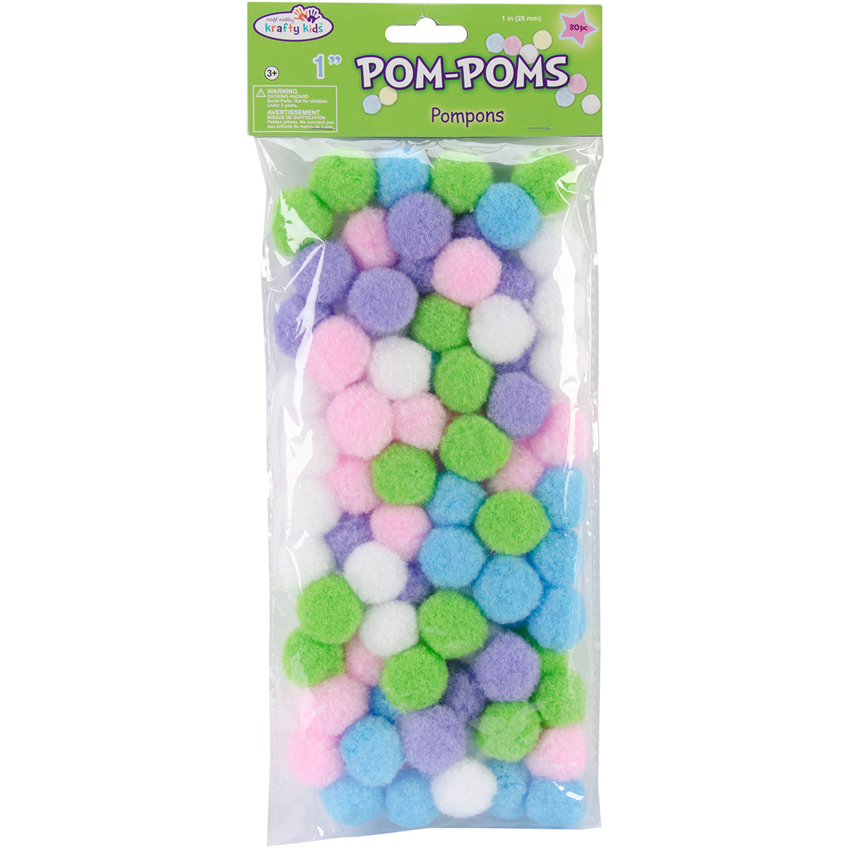 Krafty Kids Pom-Poms 1" 80/Pkg-Pastel