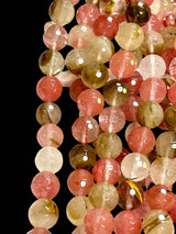 14mm Cherry Quartz Gemstone Faceted Round Beads Strand
