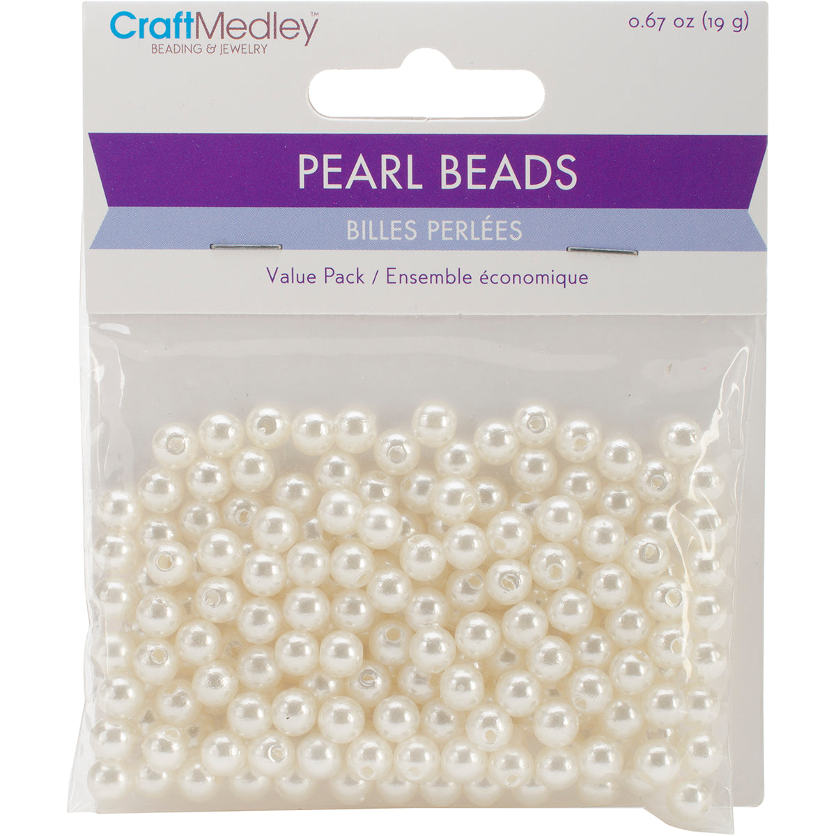Craft Medley Pearl Beads Value Pack-6mm Ivory 185/Pkg