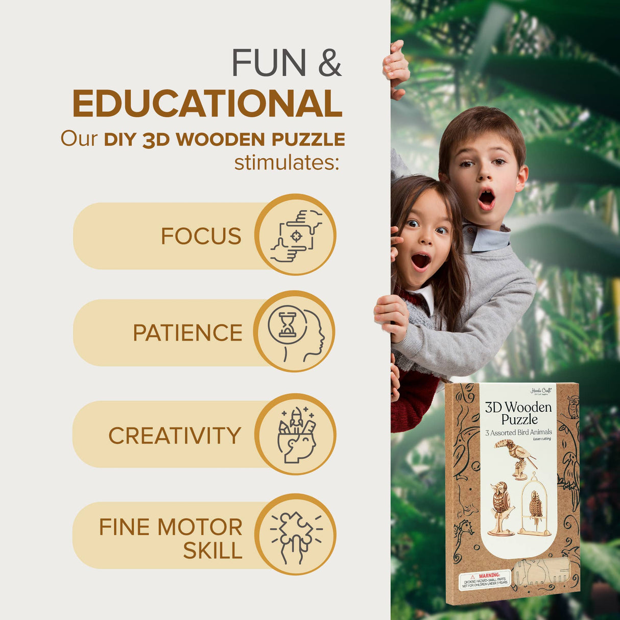 3D Laser Cut Wooden Puzzle Bundle Pack: Bird Animals
