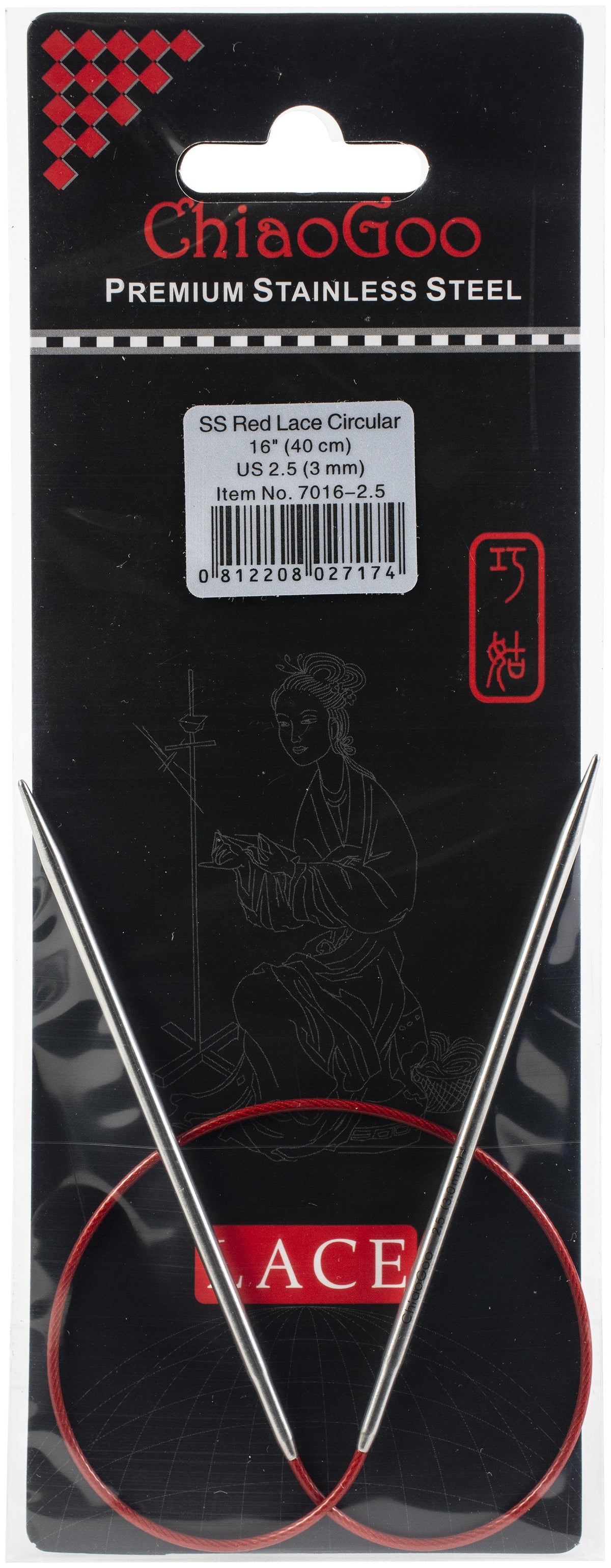 ChiaoGoo Red Lace Stainless Circular Knitting Needles 16"-Size 2.5/3mm