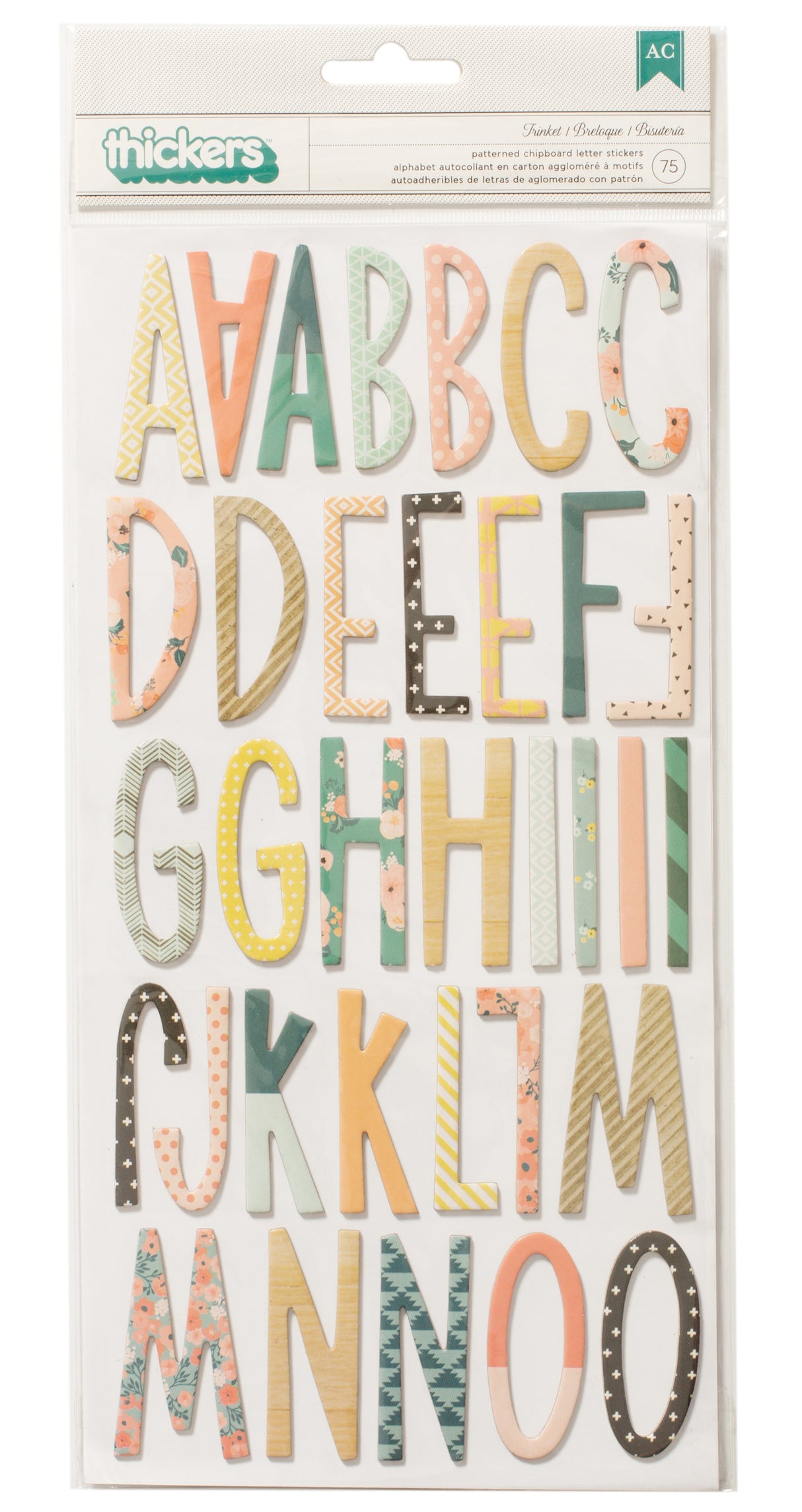 Wonder Thickers Alpha Stickers 5.5"X11" 2/Pkg-Trinket/Multi Chipboard