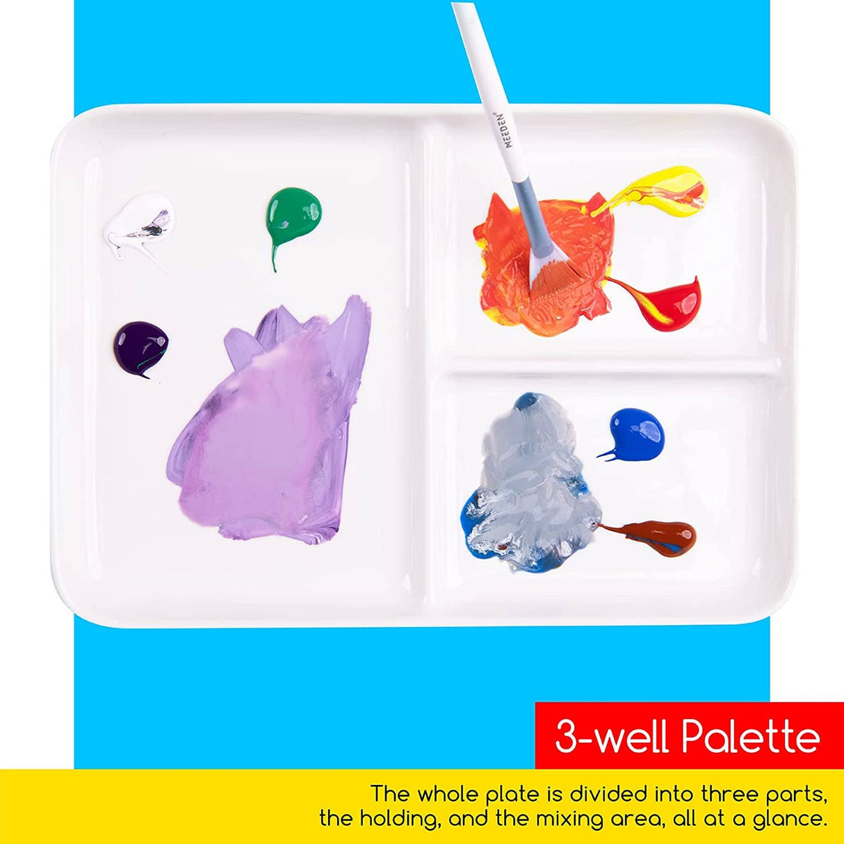 MEEDEN Ceramic Artist Paint Palette, Rectangle Porcelain Watercolor Palette, 10'' × 7'' Ceramic Mixing Tray for Gouache, Watercolor, Acrylic Painting