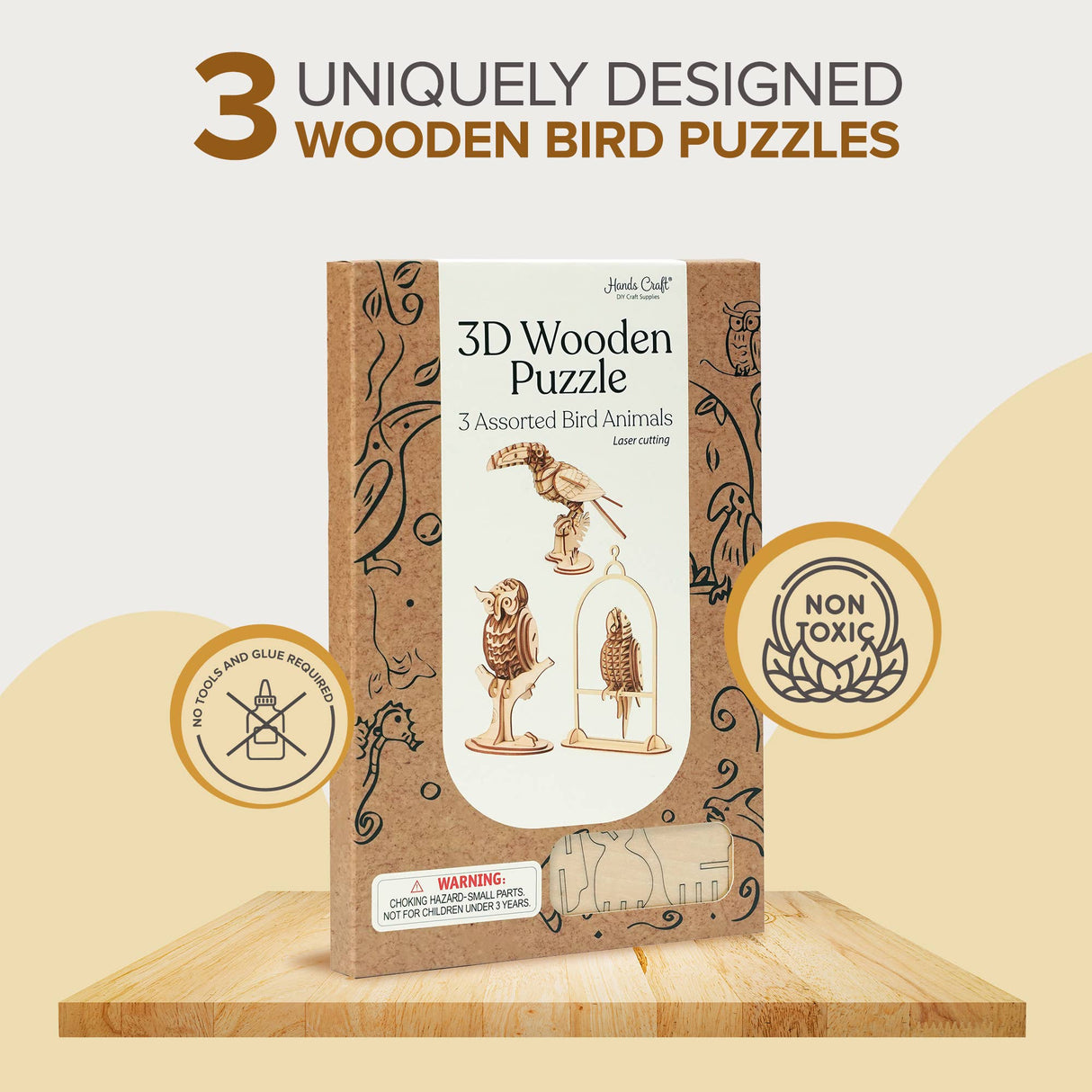 3D Laser Cut Wooden Puzzle Bundle Pack: Bird Animals