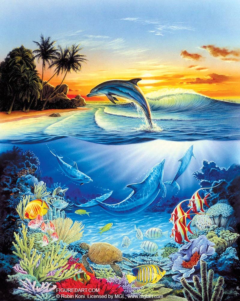 Figured'Art Paint By Number Framed Kit-Dolphin lagoon Frame