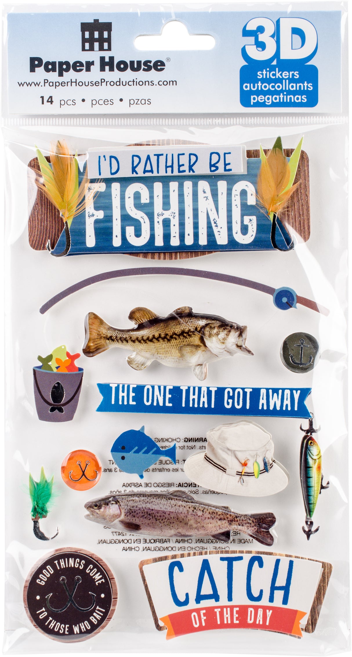 Paper House 3D Stickers 4.5"X7.5"-I'd Rather Be Fishing