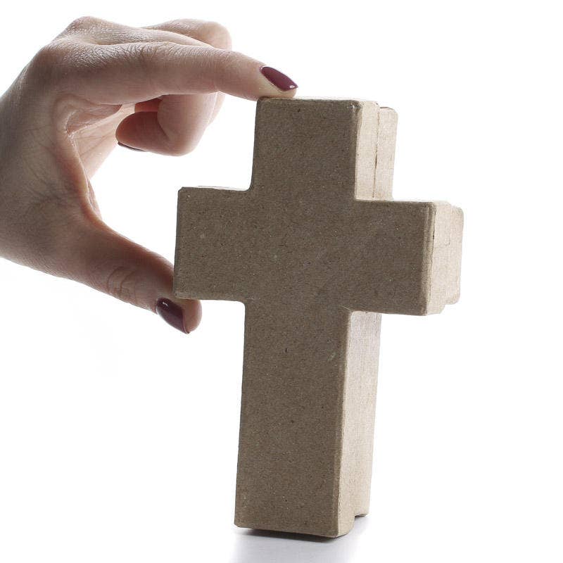Premade Paper Mache Cross Box - 5" x 3" x 1-1/2"
