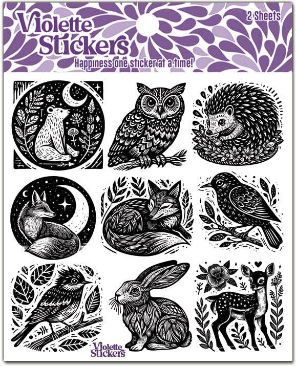 Violette Stickers, K347 Woodcut Stickers