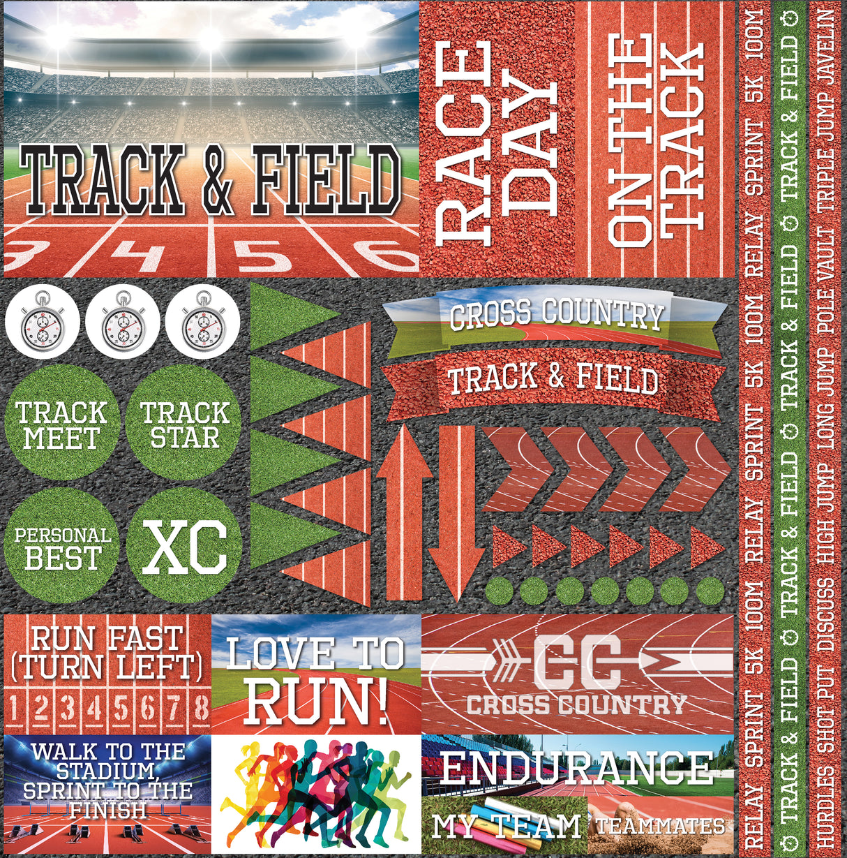 Reminisce Elements Cardstock Stickers 12"X12"-Track & Field
