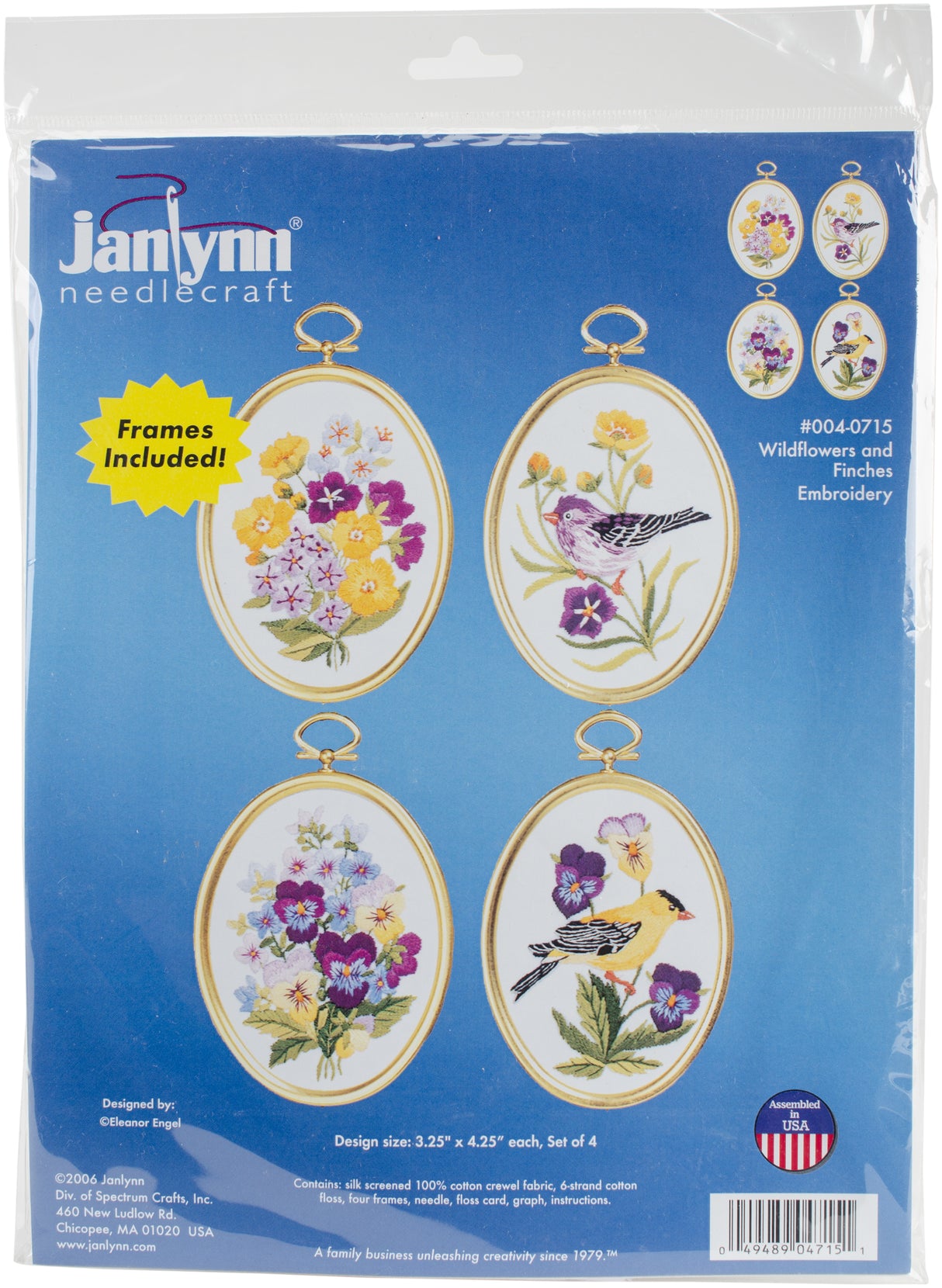 Janlynn Embroidery Kit 3.25"X4.25" Set Of 4-Wildflowers & Finches-Stitched In Floss