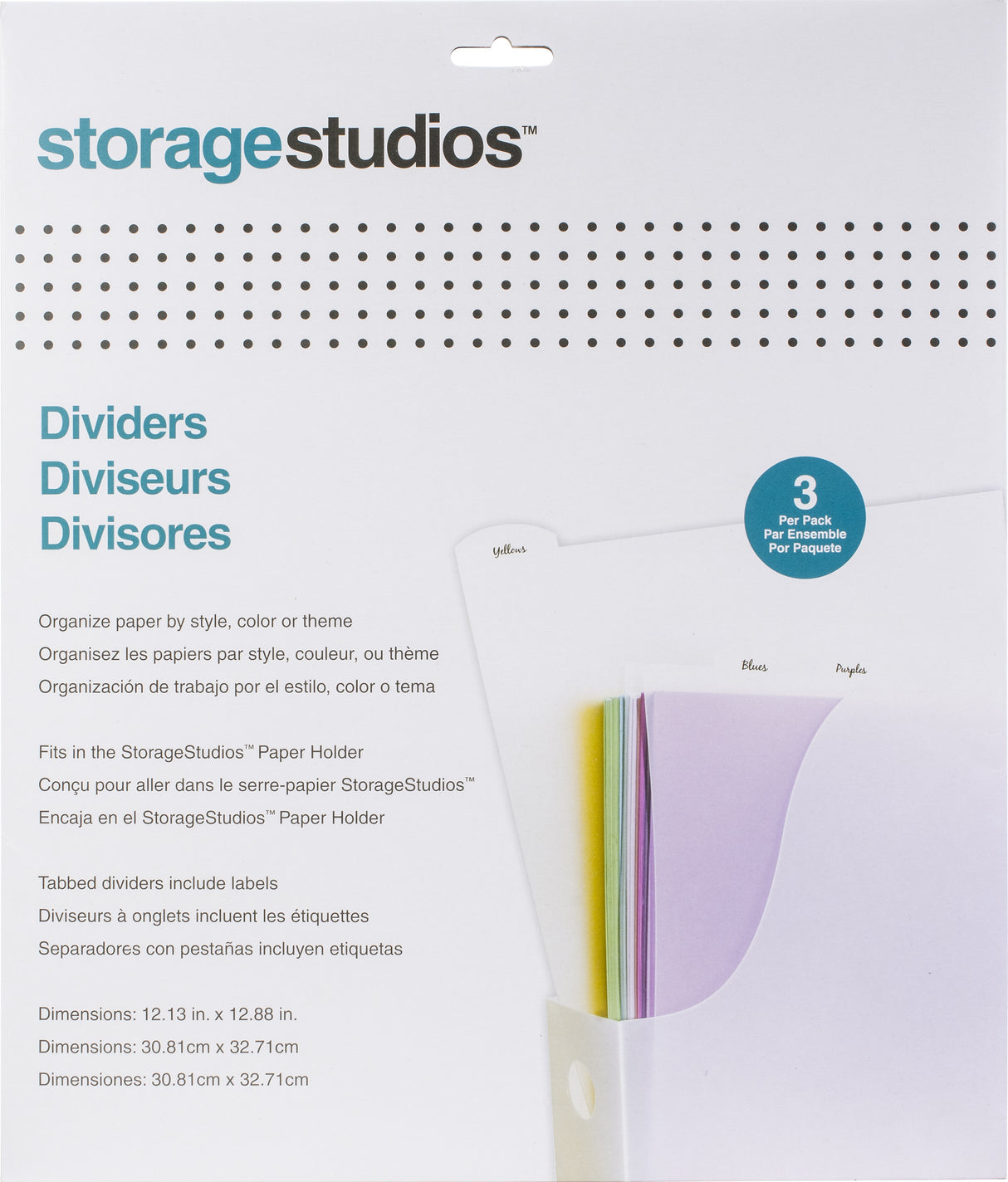 Storage Studios Tabbed Dividers W/Labels 3/Pkg-12.13"X12.88"