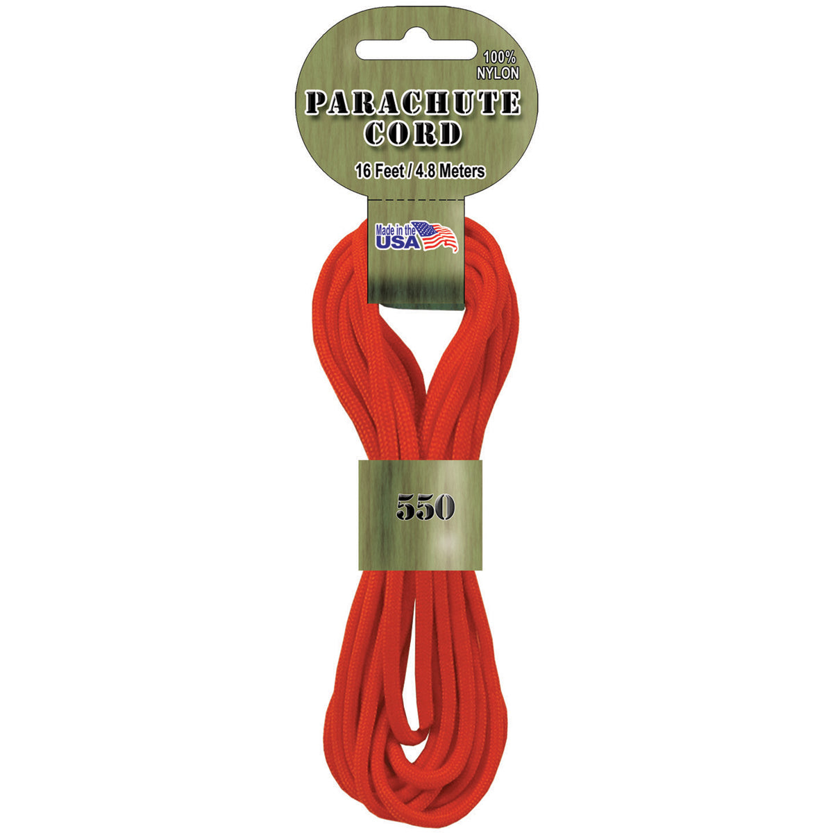 Pepperell Braiding Parachute Cord 4mmx16'-Neon Orange