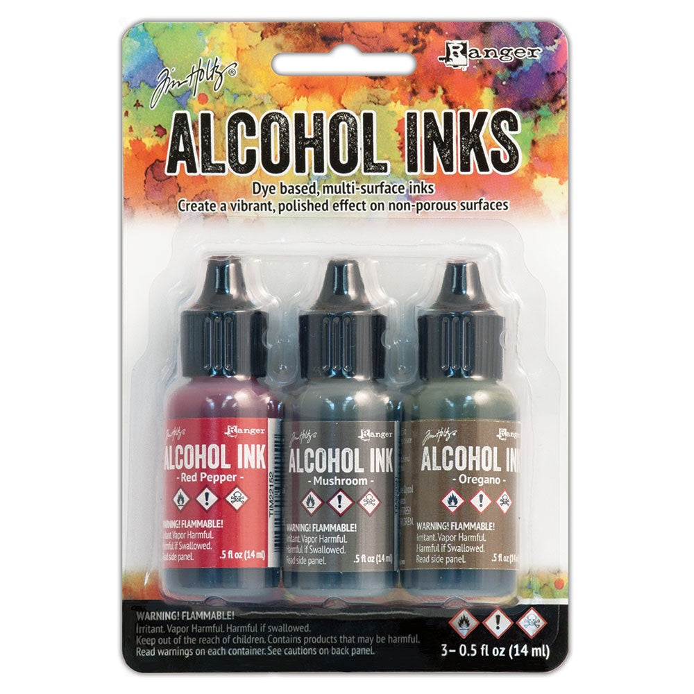 Tim Holtz Alcohol Ink .5oz 3/Pkg-Tuscan Garden-Red Peppr/Mushroom/Oregano