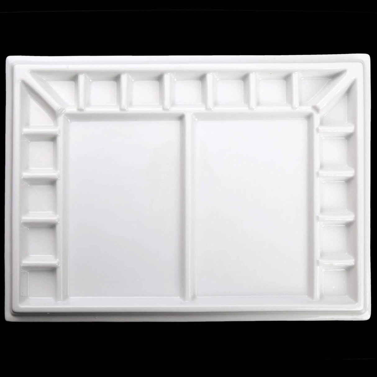 MEEDEN Studio Ceramic Paint Palette, Large Porcelain Watercolor Palette for Artists Painting, Acrylic Gouache Watercolor Mixing Tray, 17-Well 13 by 10 Inch-Without a Lid