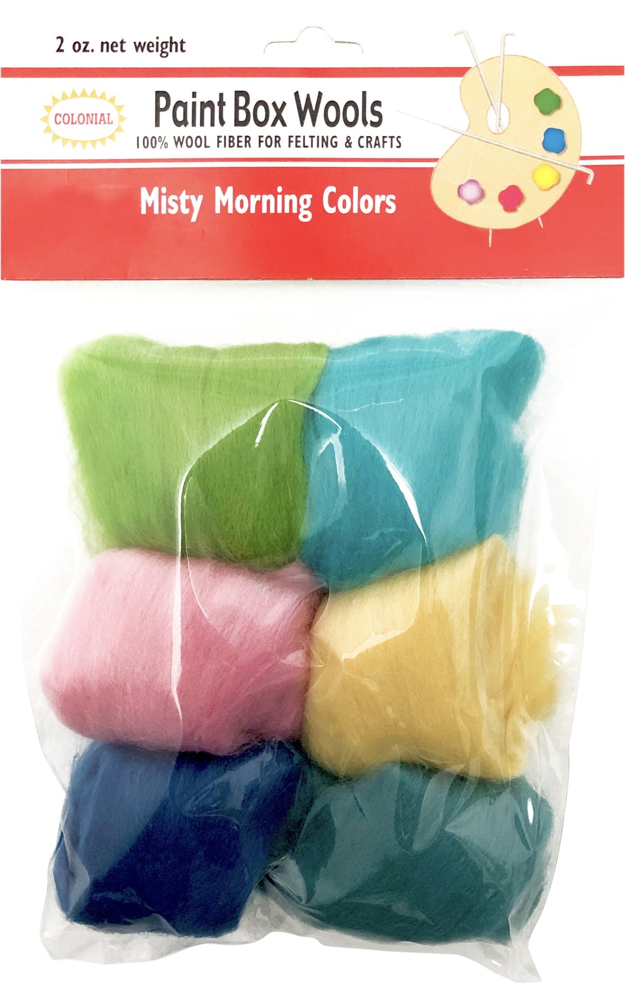 Colonial Paint Box Wools .33oz 6/Pkg-Misty Morning -Pk/Blu/Grn/Seafm/Yel/Lav