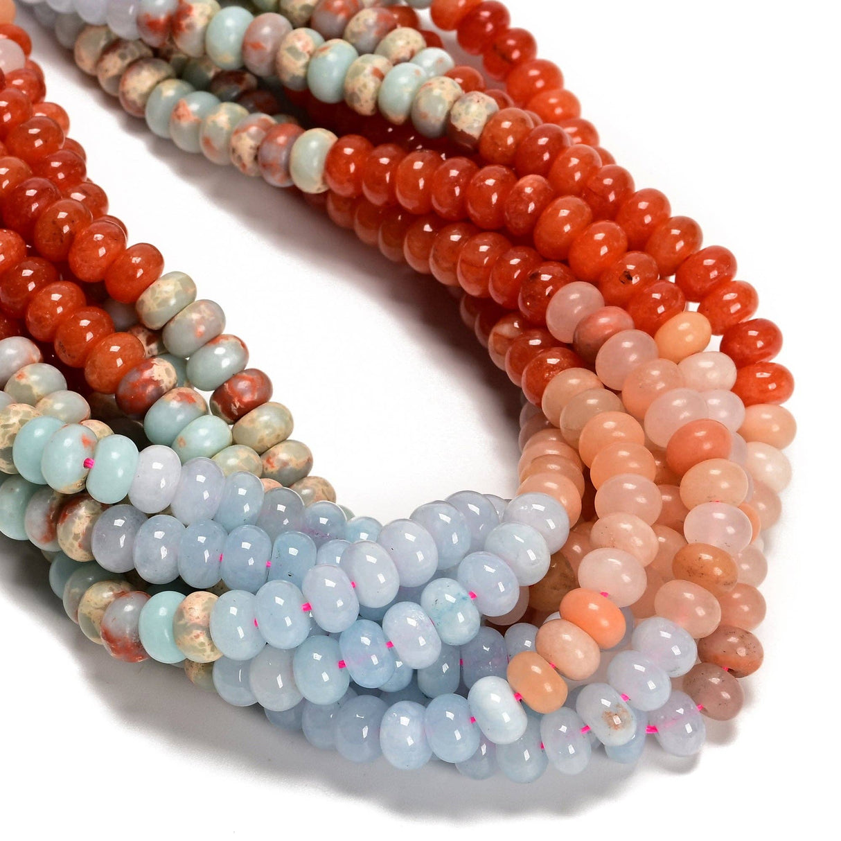 09-Multi-color Gemstone Smooth Rondelle Beads Size 5x8mm 15.3'' Strand