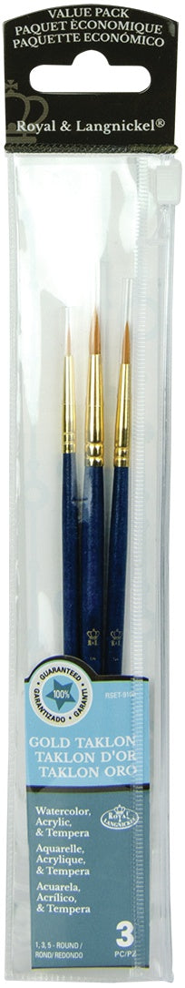 Royal & Langnickel(R) Gold Taklon Value Pack Brush Set-3/Pkg