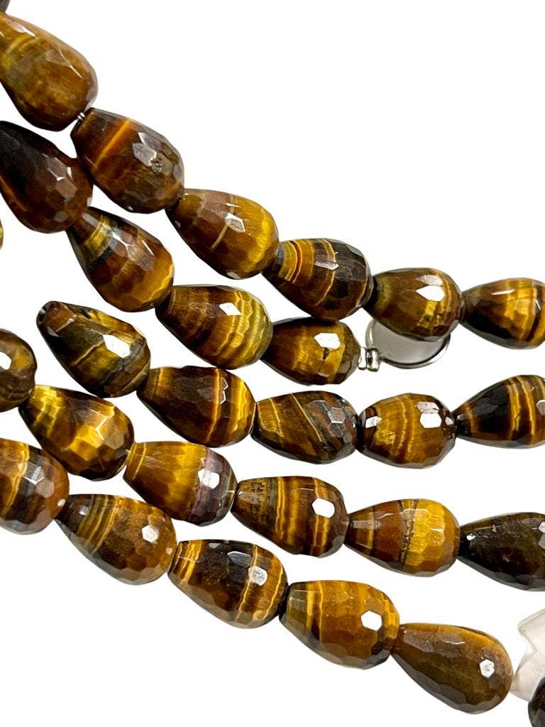 Tiger Eye Gemstone Faceted Drops Beads Strand 15x10mm