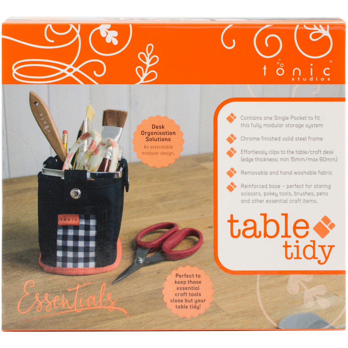 Tonic Studios Table Tidy Single Pocket-Black/ Orange