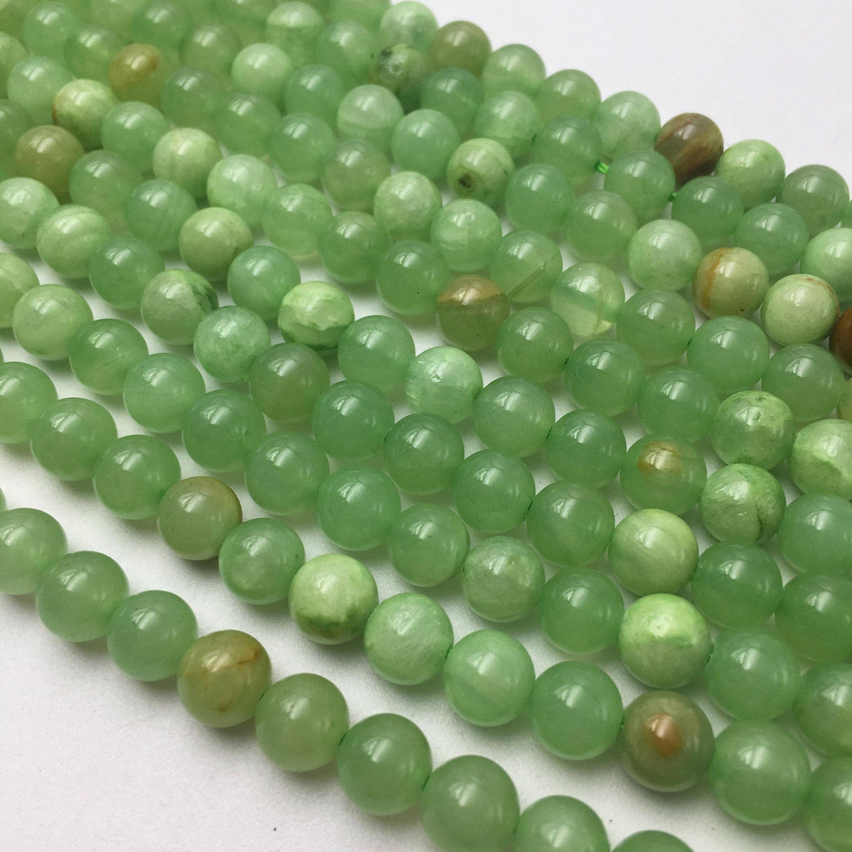 Green Flower Jade Smooth Round Beads 8mm 15.5" Strand