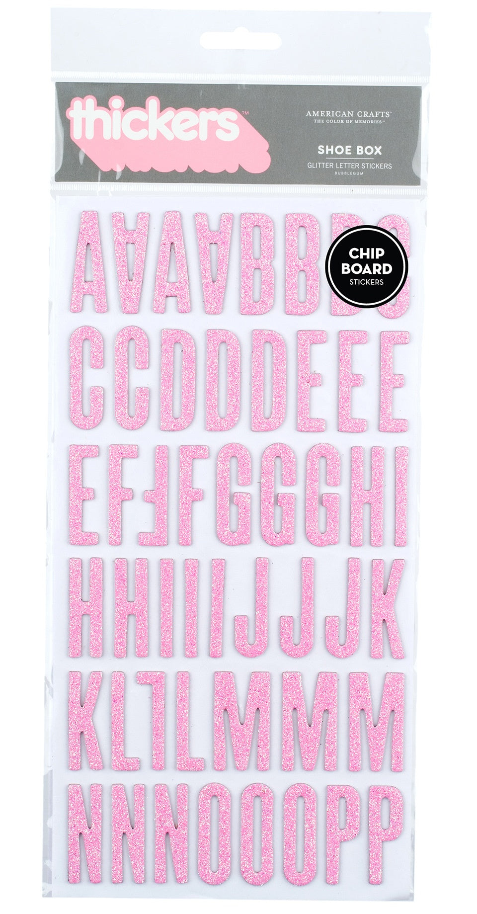 Thickers Chipboard Glitter Stickers 6"X11" Sheets 2/Pkg-Shoe Box - Bubble Gum