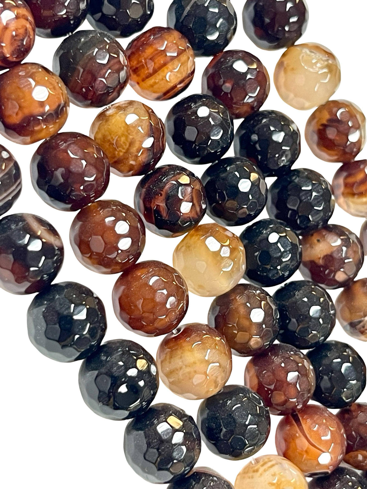 Burnt Caramel Lace Agate 14mm Faceted Round Gemstone Beads