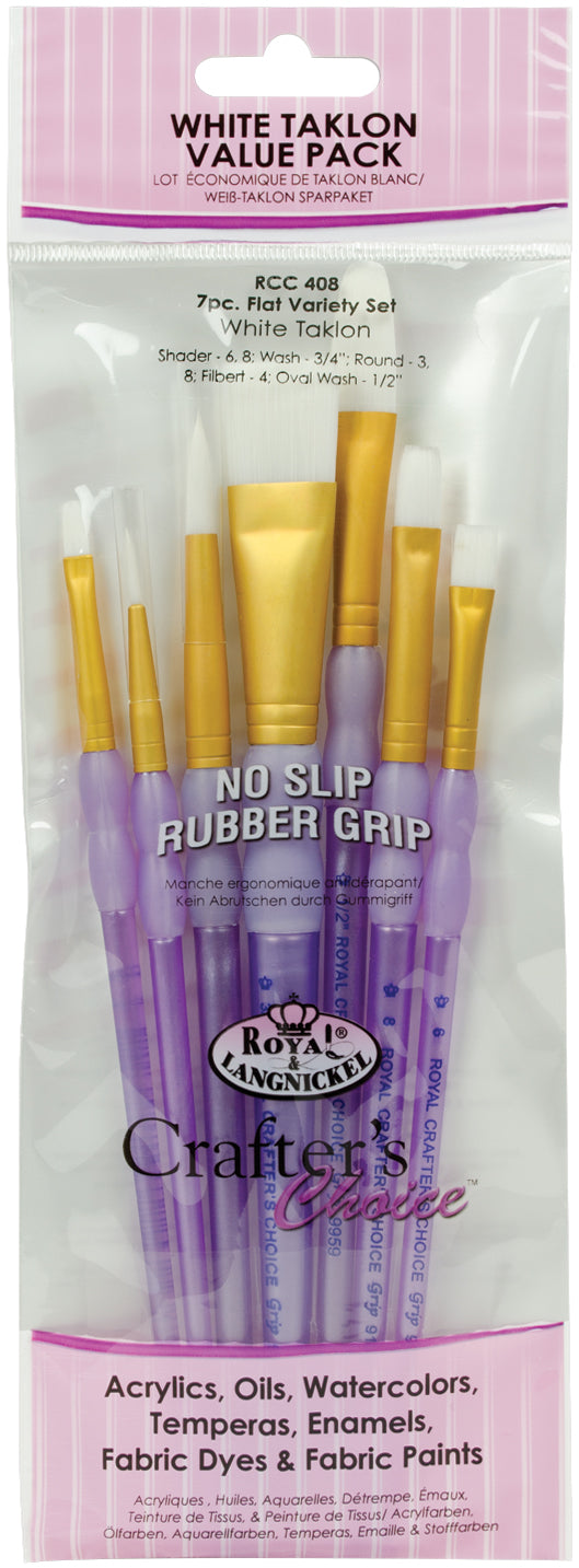 Crafter's Choice White Taklon Flat Brush Value Pack 7/Pkg-