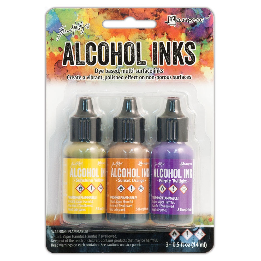 Tim Holtz Alcohol Ink .5oz 3/Pkg-Summit View-Sunshine/Sunset/Pure Twilght